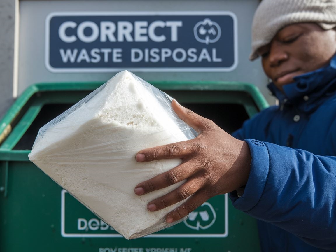 Ilustracja prawidłowego wyrzucania pianki poliuretanowej